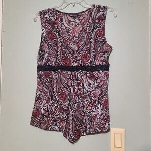 Vtg Y2K Agenda V‎ Neck Empire Waist Babydoll Sleeveless Paisley Stretch Top L